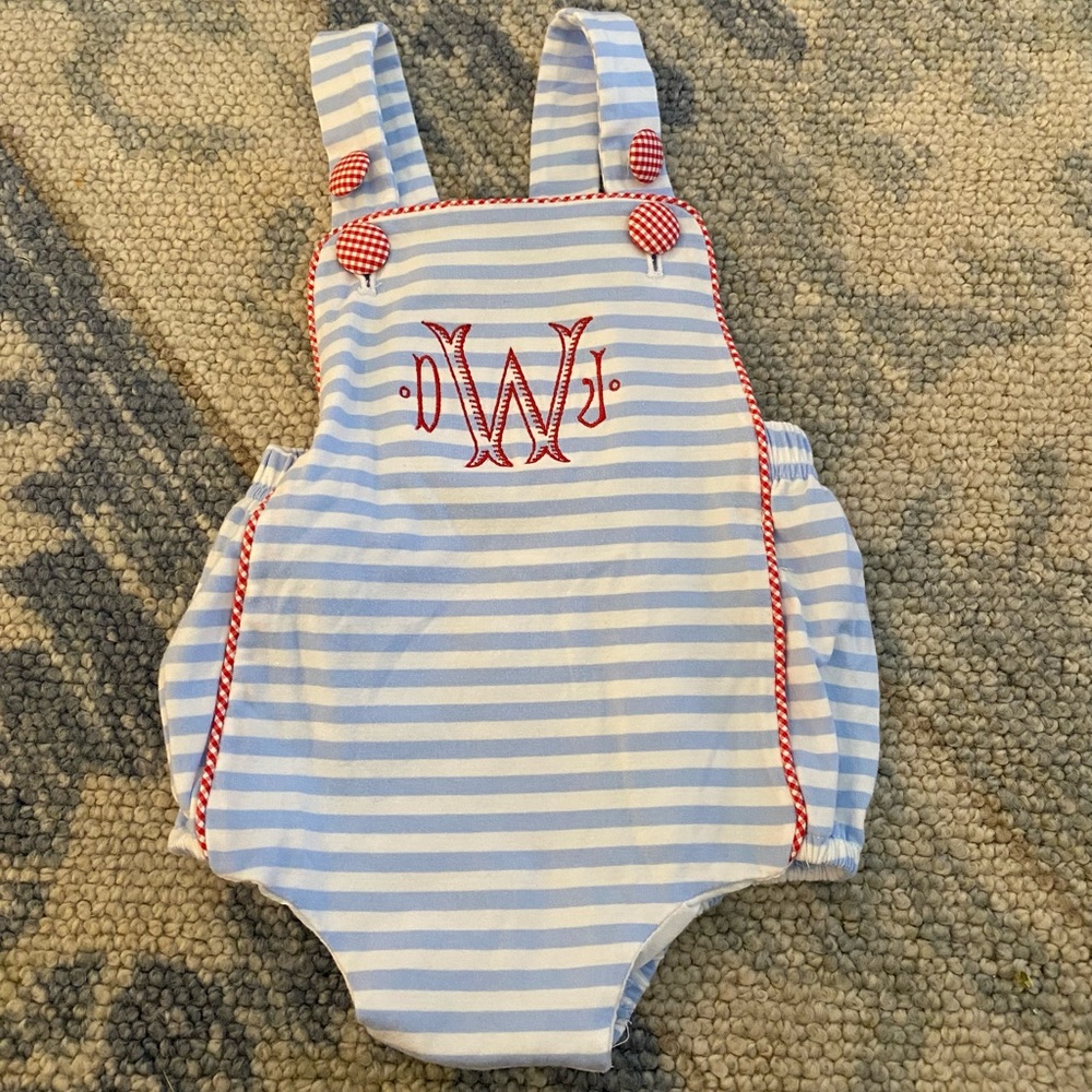 dWj monogrammed baby bubble; EUC worn twice